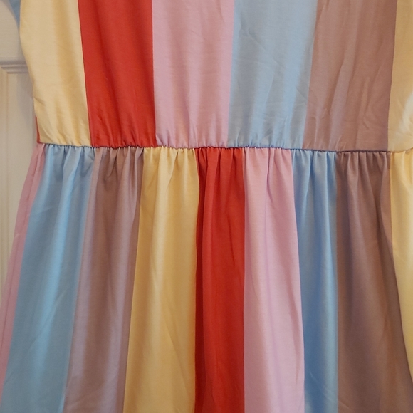 085. Red Multicolor Striped Color Block Tiered Mini Dress  Size S - Picture 13 of 14